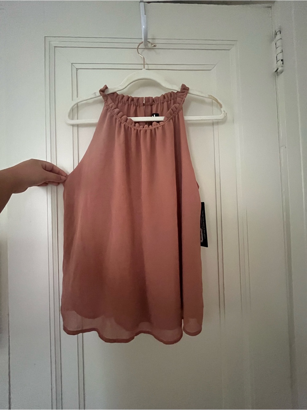 Sleeveless Ruffle-Neck Chiffon Tank Top - Dusty Rose